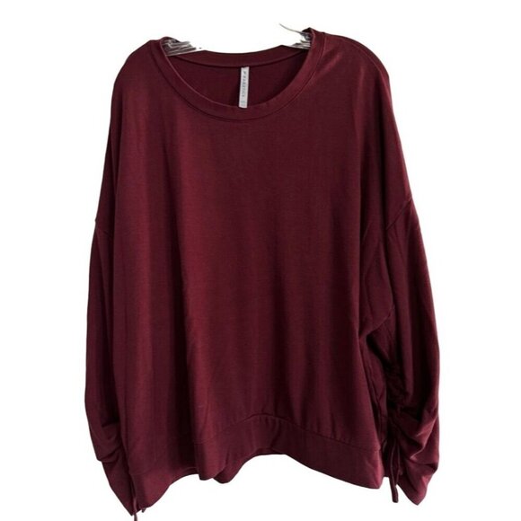 Fabletics Sadie Scrunched Sleeve Pullover Top Black Cherry Maroon Women's XXL - Picture 3 of 7